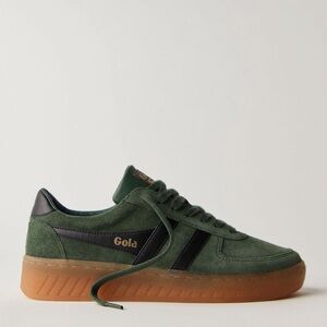 Gola Green Grandslam Suede Sneakers with Black Trim and Gum Sole